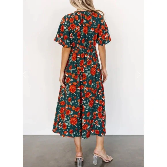 Baltic‎ Born Botega Jade Floral Midi Dress, Green Orange, L(NWOT) - Picture 7 of 15
